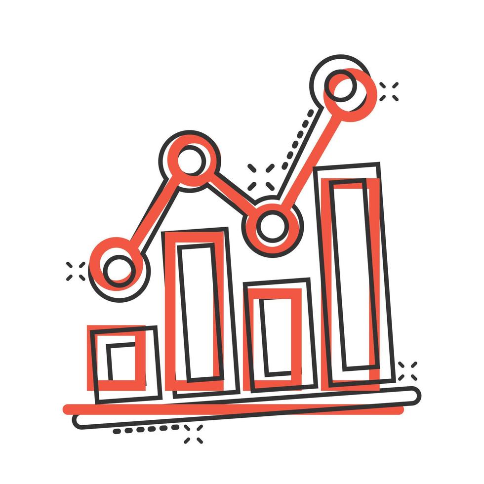 Chart graph icon in comic style. Arrow grow cartoon vector illustration on white isolated background. Analysis splash effect business concept.