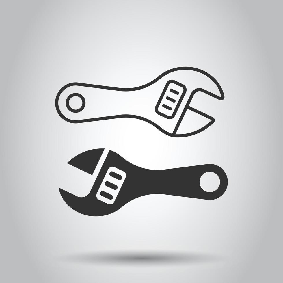 Wrench icon in flat style. Spanner key vector illustration on white isolated background. Repair equipment business concept.