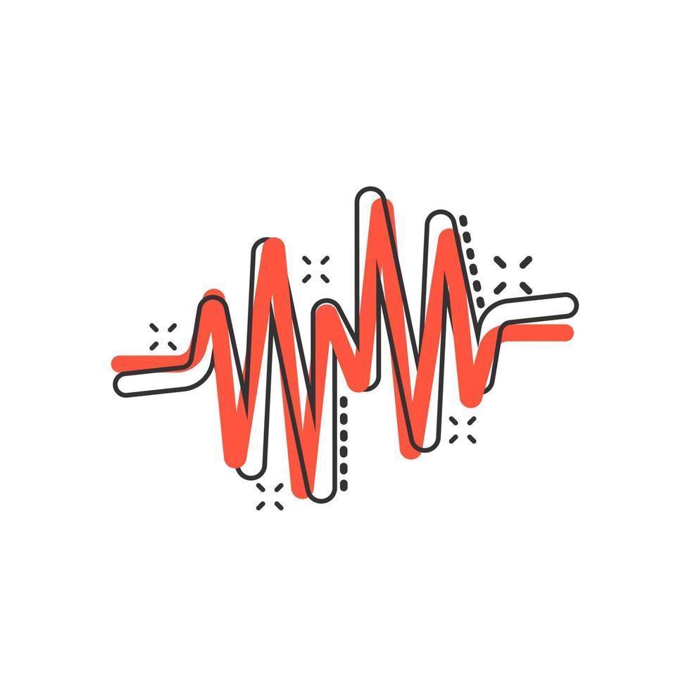 Sound wave icon in comic style. Heart beat vector cartoon illustration on white isolated background. Pulse rhythm splash effect business concept.