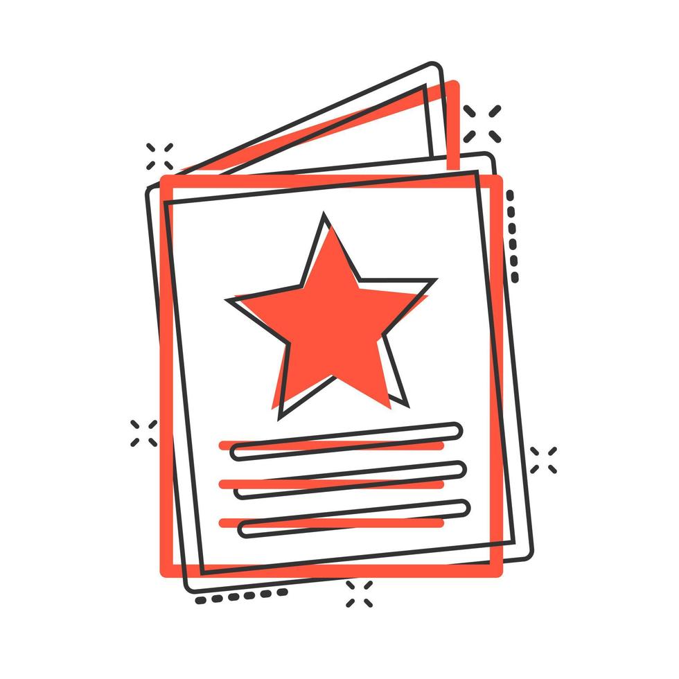 Flyer leaflet icon in comic style. Brochure sheet vector cartoon illustration pictogram. Booklet business concept splash effect.