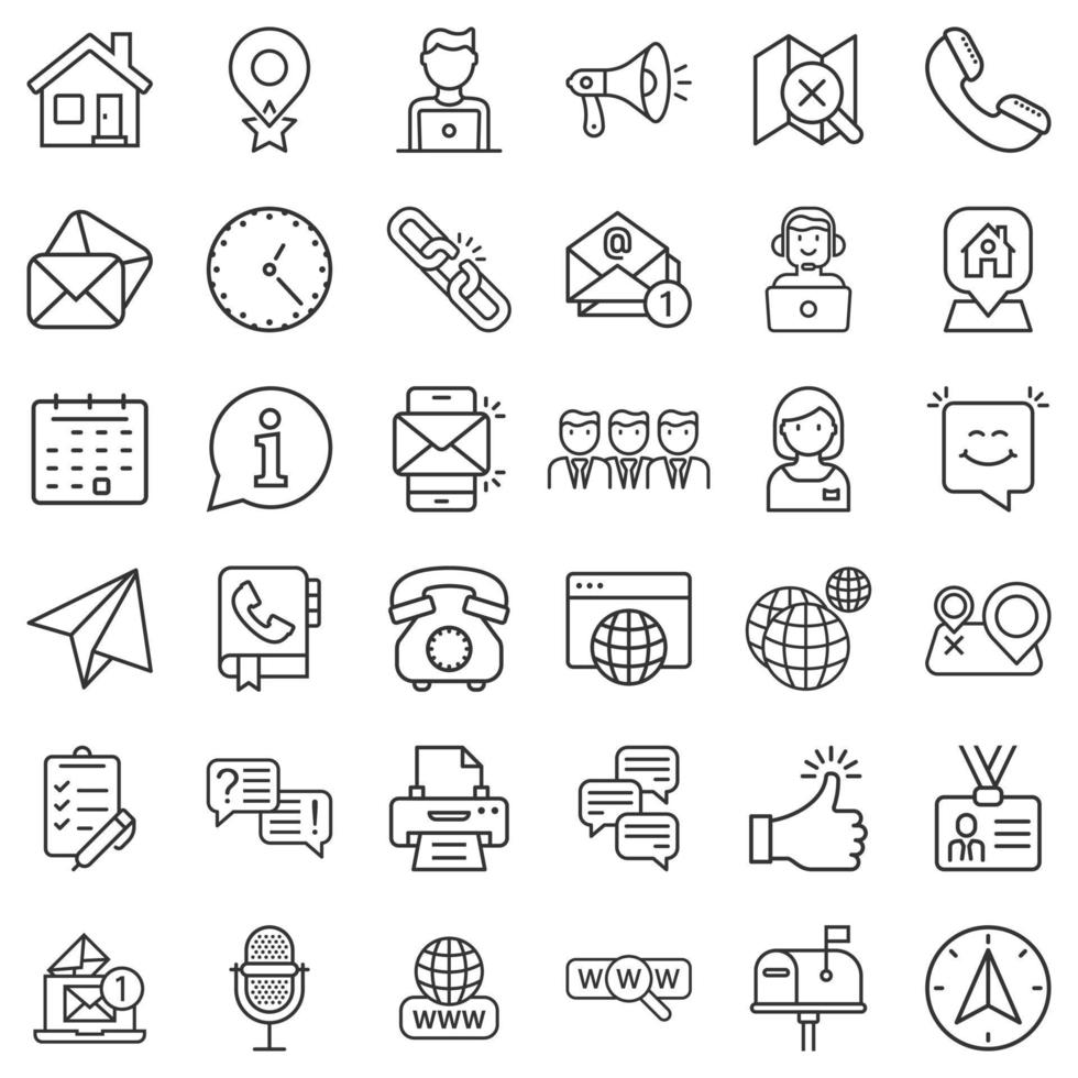 Contact us thin line icon set in flat style. Mobile communication vector illustration on white isolated background. Phone call business concept.