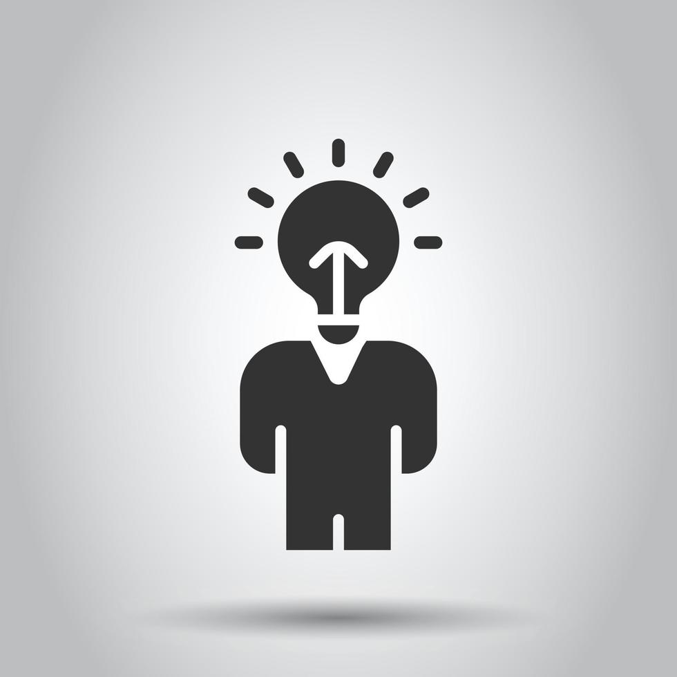 People with bulb icon in flat style. idea vector collection illustration on white isolated background. Brain mind business concept.