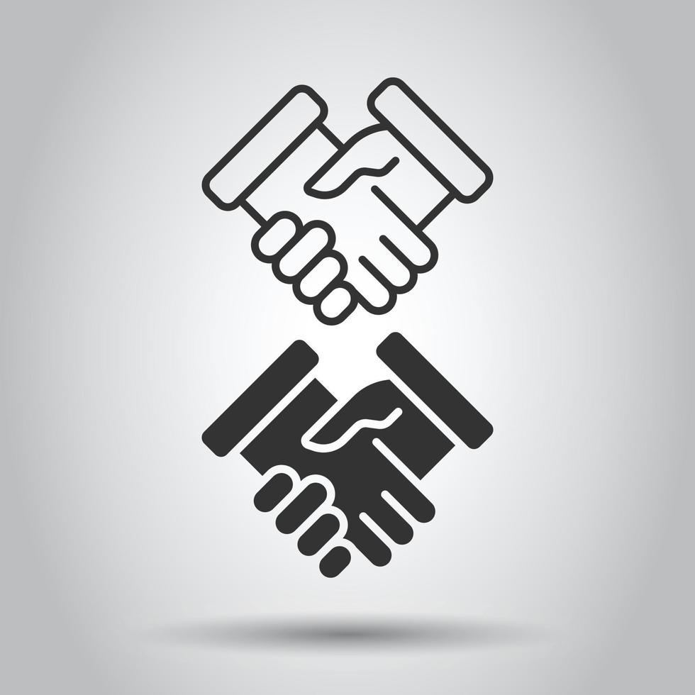 Handshake icon in flat style. Partnership deal vector illustration on white isolated background. Agreement business concept.