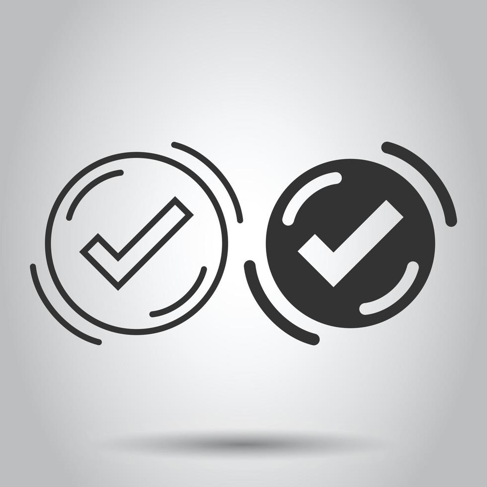 Check mark sign icon in flat style. Confirm button vector illustration on white isolated background. Accepted business concept.