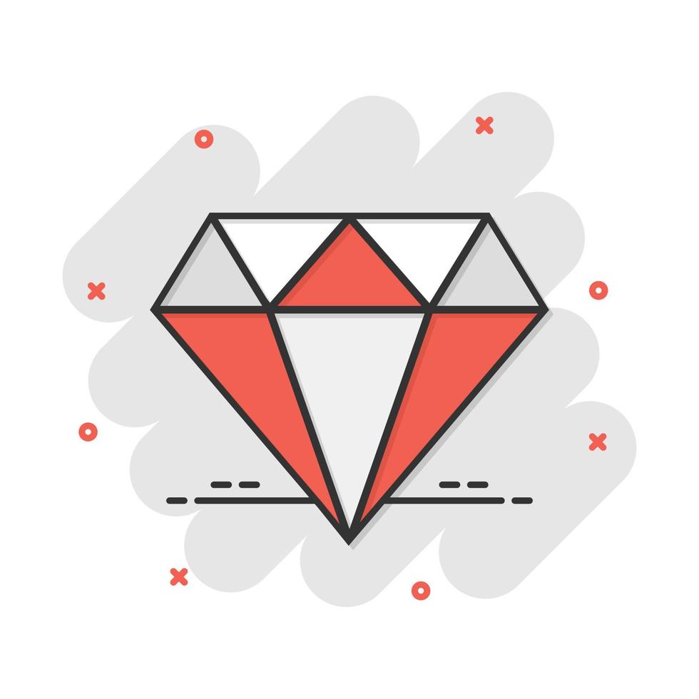 icono de gema de joya de diamante de dibujos animados vectoriales en estilo cómico. pictograma de ilustración de piedras preciosas de diamantes. concepto de efecto de salpicadura de negocio brillante de joyería. vector