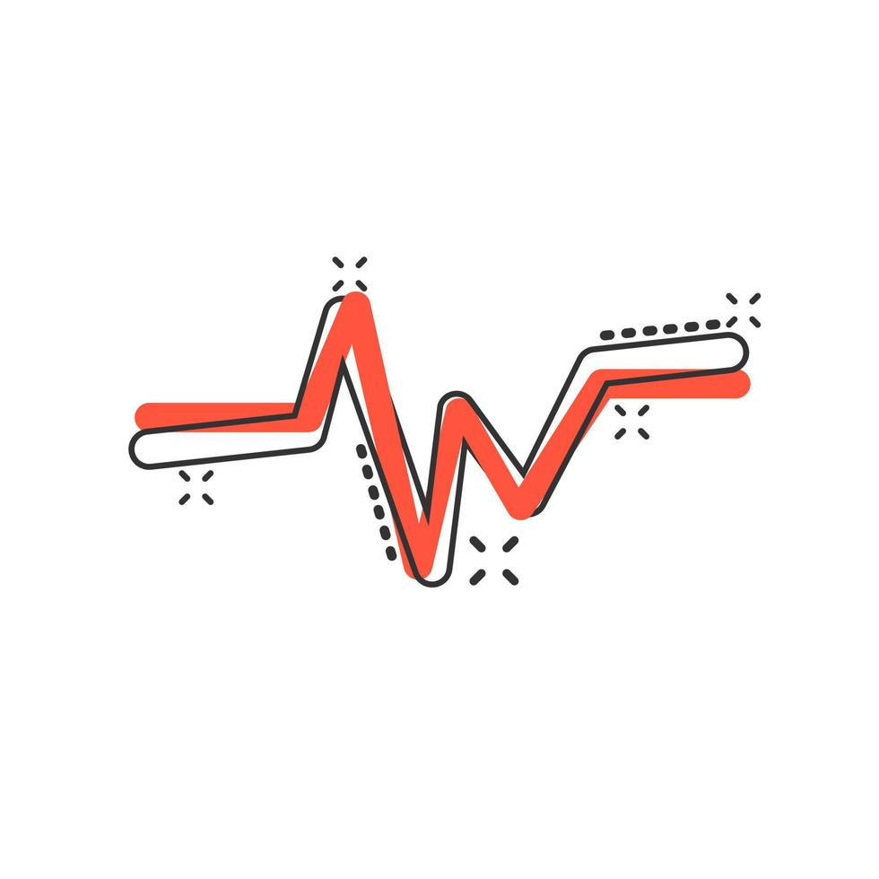 Vector cartoon heartbeat line with heart icon in comic style. Heartbeat concept illustration pictogram. Heart rhythm business splash effect concept.