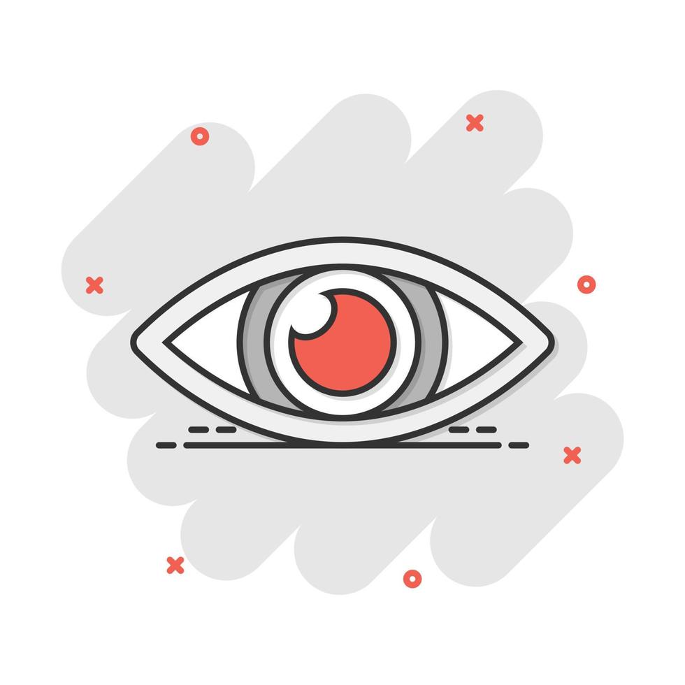 icono de ojo de dibujos animados de vector en estilo cómico. pictograma de ilustración de signo de mirada de globo ocular. concepto de efecto de salpicadura de negocio ocular.