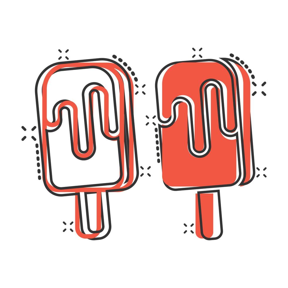 icono de helado en estilo cómico. ilustración de vector de dibujos animados de sundae sobre fondo blanco aislado. concepto de negocio de efecto de salpicadura de postre de sorbete.