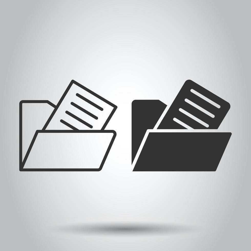 File folder icon in flat style. Documents archive vector illustration on isolated background. Storage business concept.