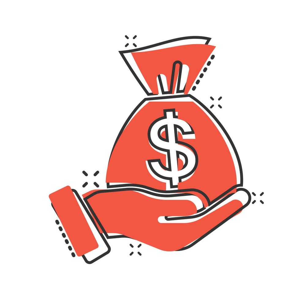 Remuneration icon in comic style. Money in hand cartoon vector illustration on white isolated background. Banknote payroll splash effect business concept.
