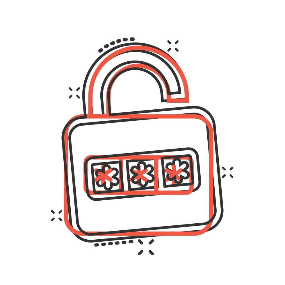 Login icon in comic style. Password access cartoon vector illustration on white isolated background. Padlock entry splash effect business concept.