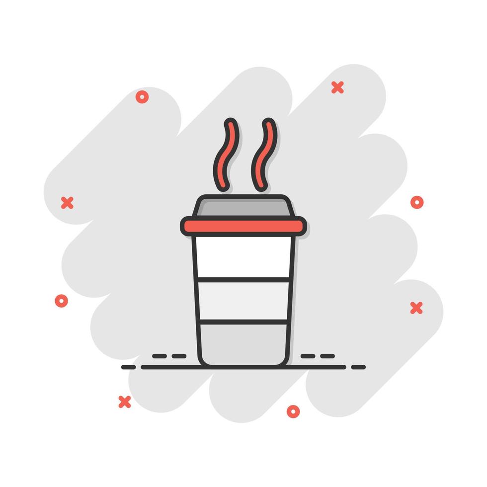 Vector cartoon coffee cup icon in comic style. Tea mug sign illustration pictogram. Coffee business splash effect concept.