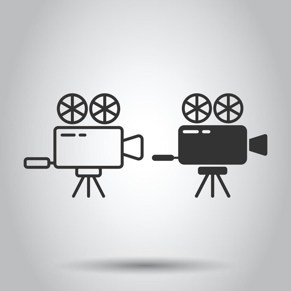Projector icon in flat style. Cinema camera vector illustration on white isolated background. Movie business concept.