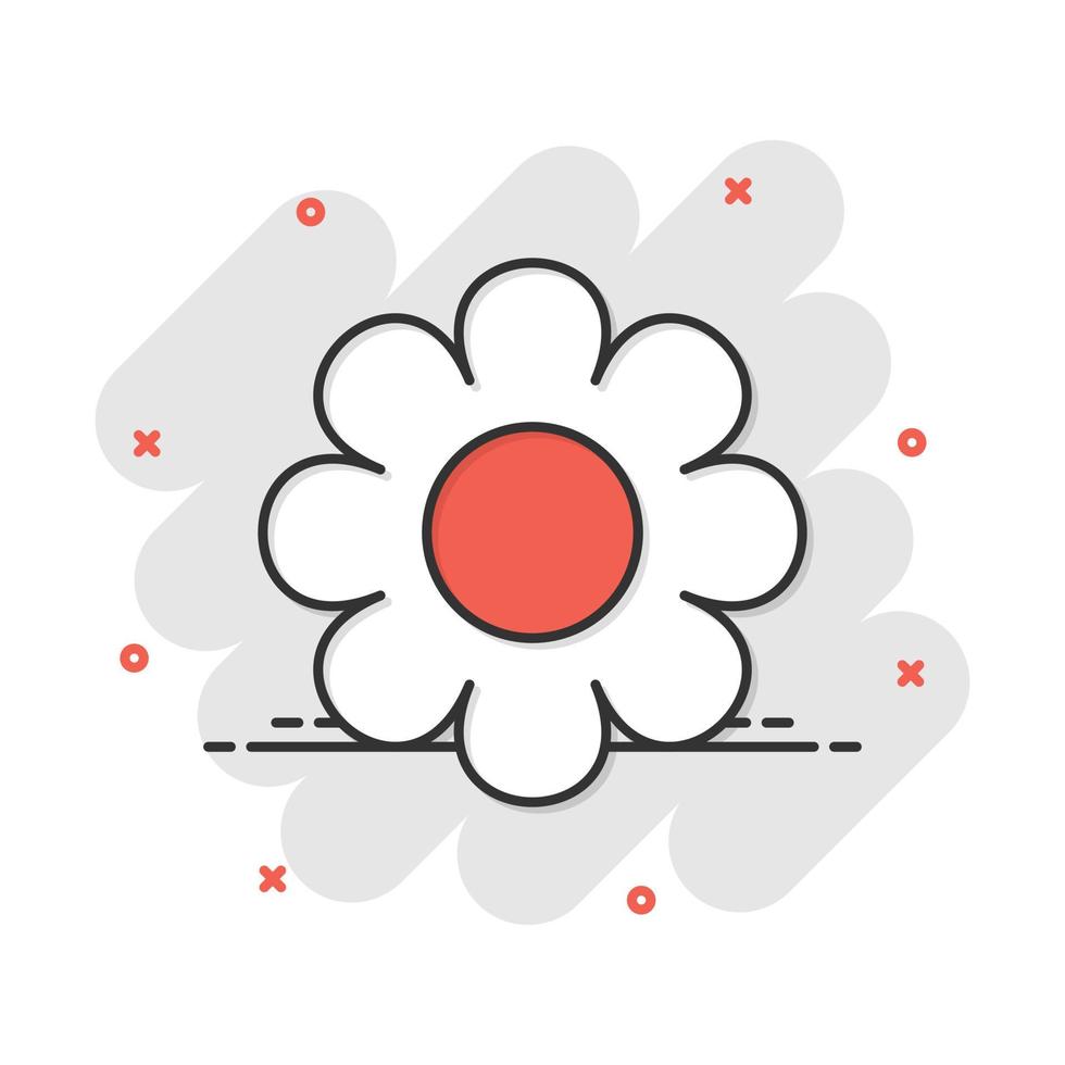 Vector cartoon chamomile flower icon in comic style. Daisy concept illustration pictogram. Camomile business splash effect concept.