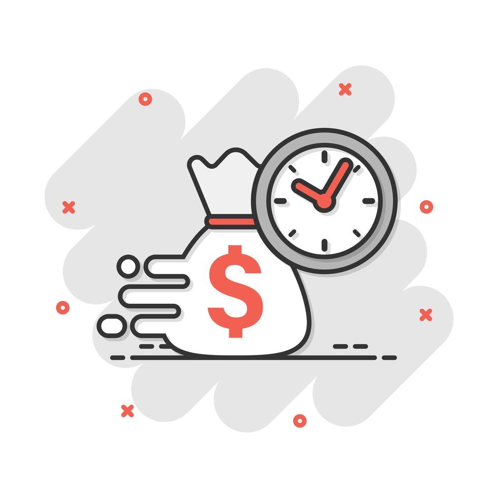 Vector cartoon business and finance management icon in comic style. Time is money concept illustration pictogram. Financial strategy business splash effect concept.