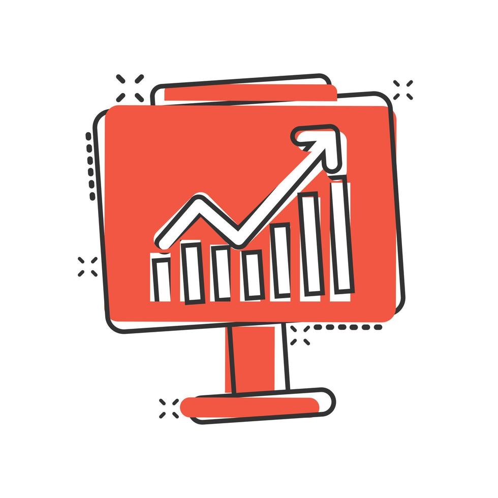 Growth diagram icon in comic style. Finance chart cartoon vector illustration on white isolated background. Arrow up splash effect business concept.