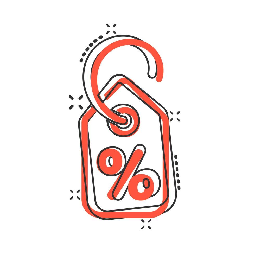 Vector cartoon discount percent tag icon in comic style. Price sale concept illustration pictogram. Promotion coupon business splash effect concept.