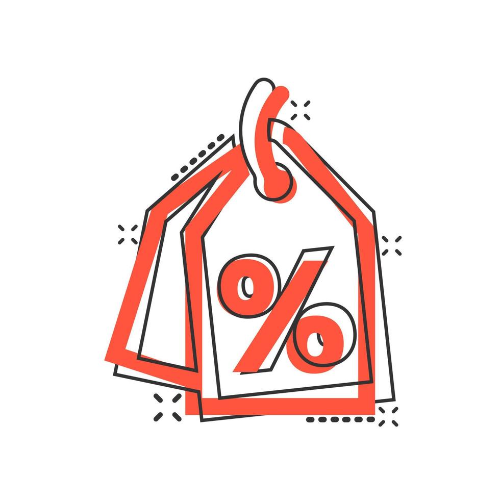 Vector cartoon discount percent tag icon in comic style. Price sale concept illustration pictogram. Promotion coupon business splash effect concept.