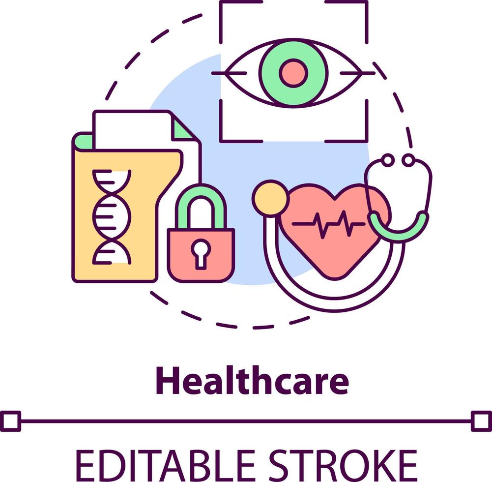 Healthcare concept icon. Biometric technology usage abstract idea thin line illustration. Patient identification. Isolated outline drawing. Editable stroke vector