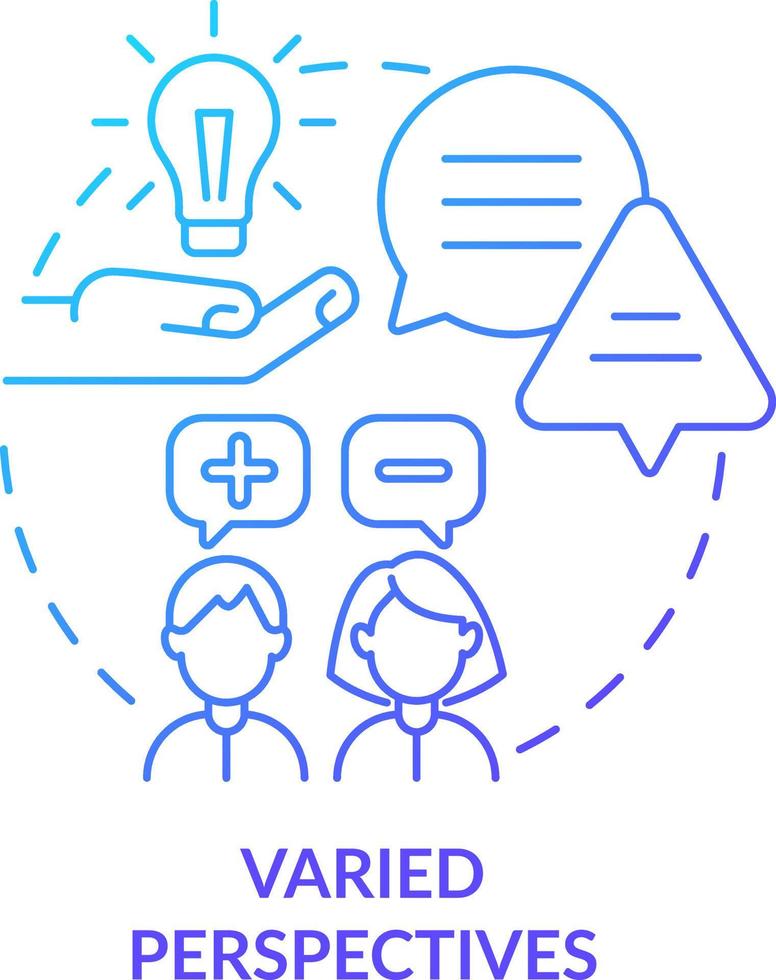 Varied perspectives blue gradient concept icon. Workplace diversity advantage abstract idea thin line illustration. Expressing thoughts. Isolated outline drawing vector
