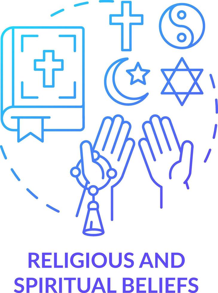 Religious and spiritual beliefs blue gradient concept icon. Diversity abstract idea thin line illustration. Devotion to superior being. Isolated outline drawing vector