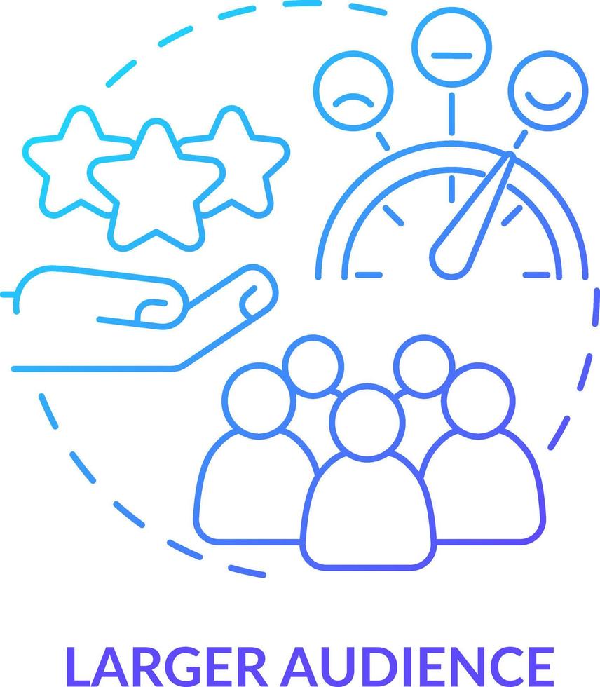 Larger audience blue gradient concept icon. Workplace diversity advantage abstract idea thin line illustration. Positive reputation. Isolated outline drawing vector