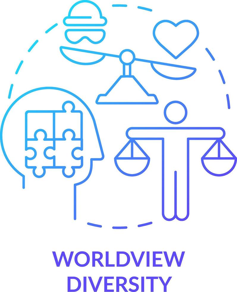 Worldview diversity blue gradient concept icon. Moral development abstract idea thin line illustration. Ethical values. Cultural mindset. Isolated outline drawing vector