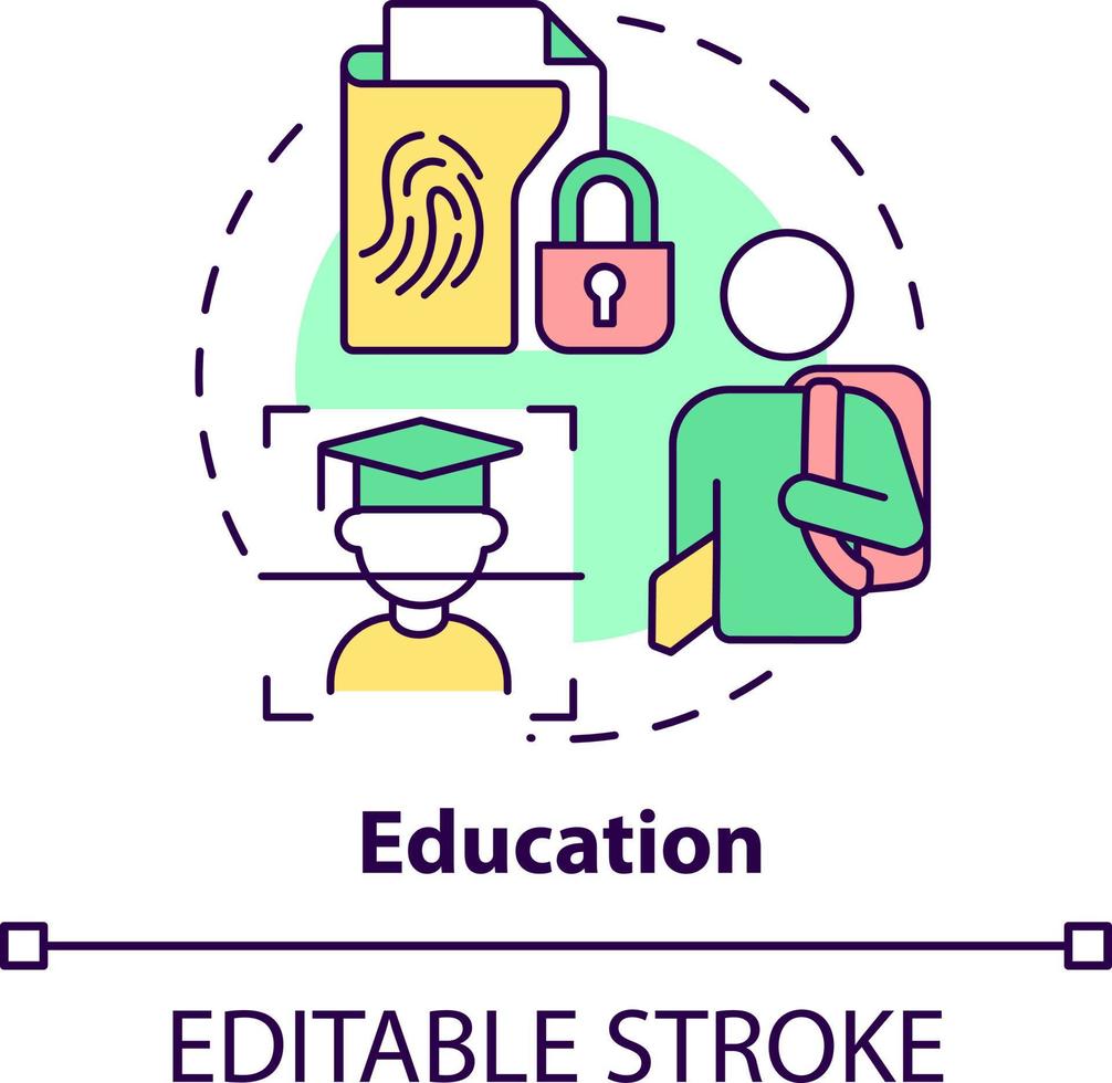 Education concept icon. Biometric technology application abstract idea thin line illustration. Tracking attendance. Isolated outline drawing. Editable stroke vector