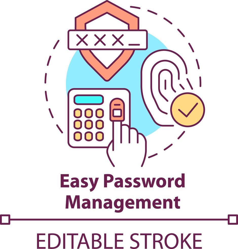 Easy password management concept icon. Biometric authentication benefit abstract idea thin line illustration. Isolated outline drawing. Editable stroke vector