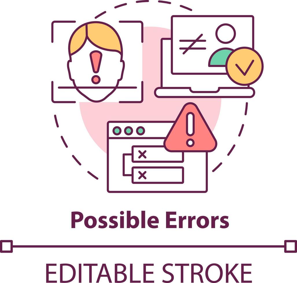 Possible errors concept icon. Biometric authentication disadvantage abstract idea thin line illustration. False rejections. Isolated outline drawing. Editable stroke vector