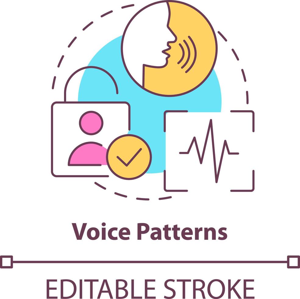 Voice patterns concept icon. Biometric identification technology abstract idea thin line illustration. Speech recognition. Isolated outline drawing. Editable stroke vector