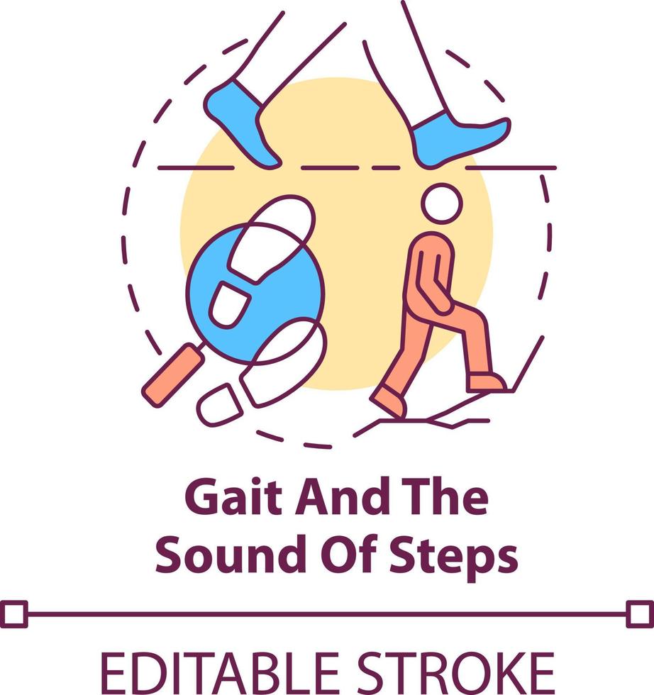 Gait and sound of steps concept icon. Behavioural measurement abstract idea thin line illustration. Footsteps analysis. Isolated outline drawing. Editable stroke vector