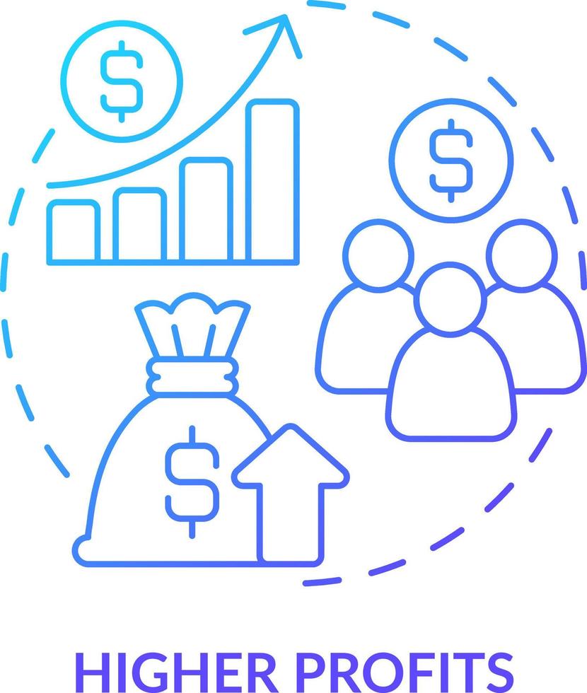 Higher profits blue gradient concept icon. Workplace diversity advantage abstract idea thin line illustration. Increase company performance. Isolated outline drawing vector