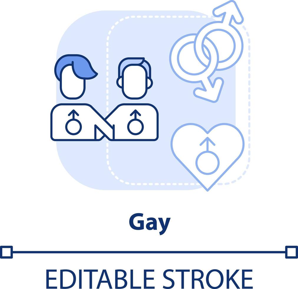 Gay light blue concept icon. Male same sex couple. LGBT community member abstract idea thin line illustration. Isolated outline drawing. Editable stroke vector