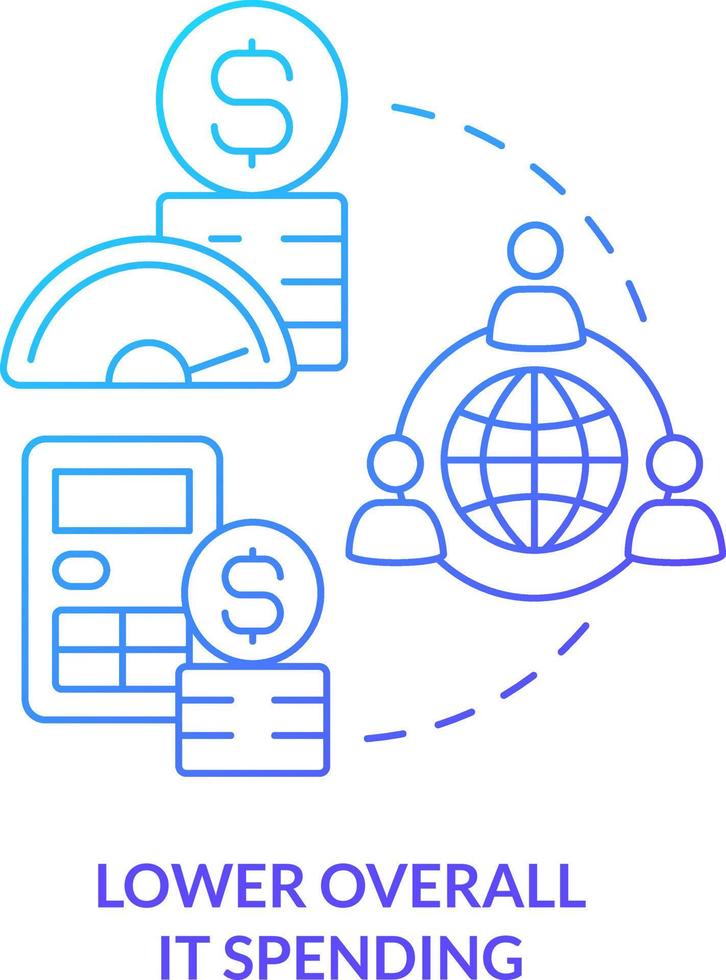 Lower overall IT spending blue gradient concept icon. Startup consulting field abstract idea thin line illustration. Budget utilisation. Isolated outline drawing vector