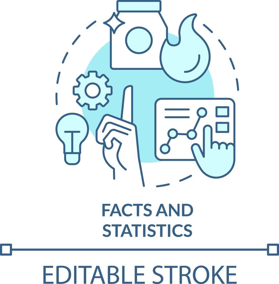 Facts and statistics turquoise concept icon. Advertising strategy abstract idea thin line illustration. Proving advantages. Isolated outline drawing. Editable stroke vector
