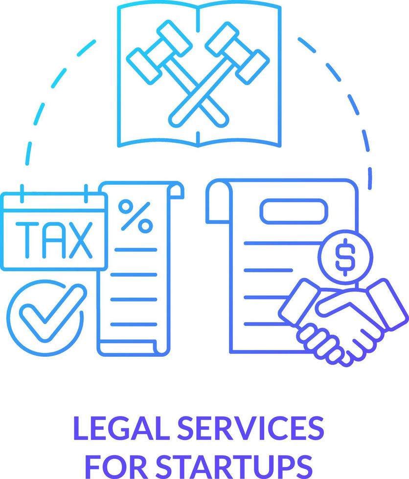 Legal services for startups blue gradient concept icon. Way to support startup abstract idea thin line illustration. Manage entrepreneurship risks. Isolated outline drawing vector