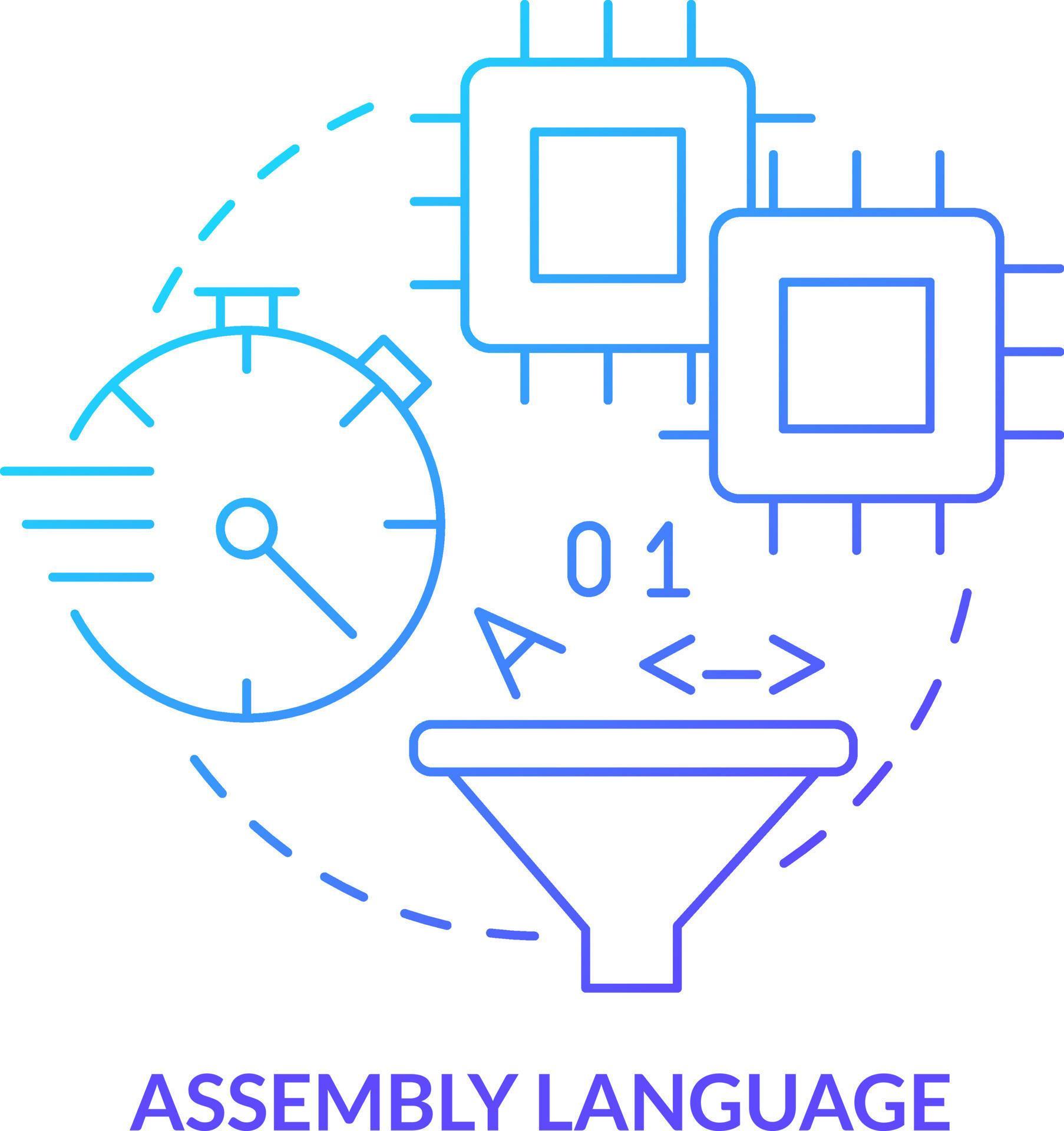 Assembly language blue gradient concept icon. Symbolic code instruction ...