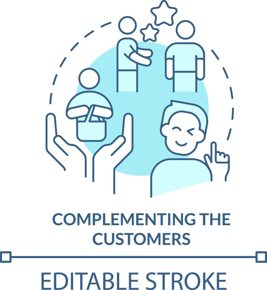 Complementing customers turquoise concept icon. Marketing campaign technique abstract idea thin line illustration. Isolated outline drawing. Editable stroke vector