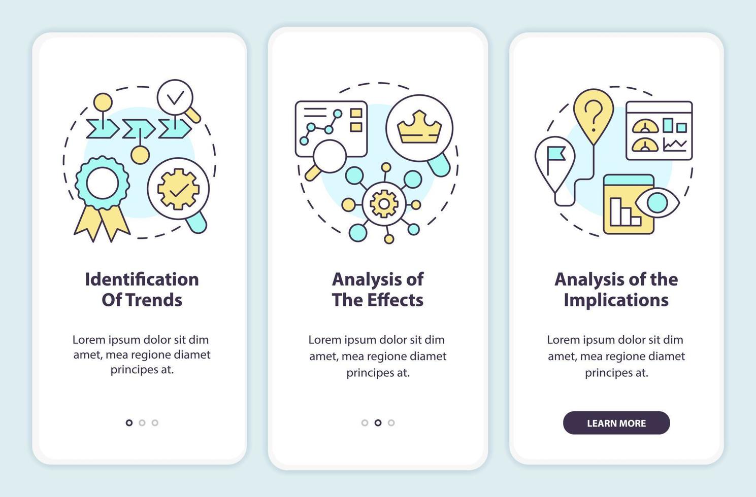 Trend management includes onboarding mobile app screen. Trading walkthrough 3 steps editable graphic instructions with linear concepts. UI, UX, GUI template vector