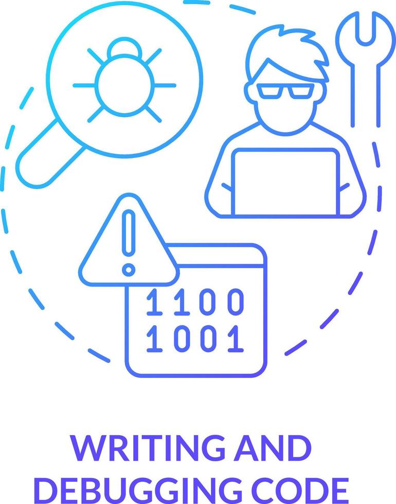 Writing and debugging code blue gradient concept icon. Detect and resolve errors. Programming skill abstract idea thin line illustration. Isolated outline drawing vector