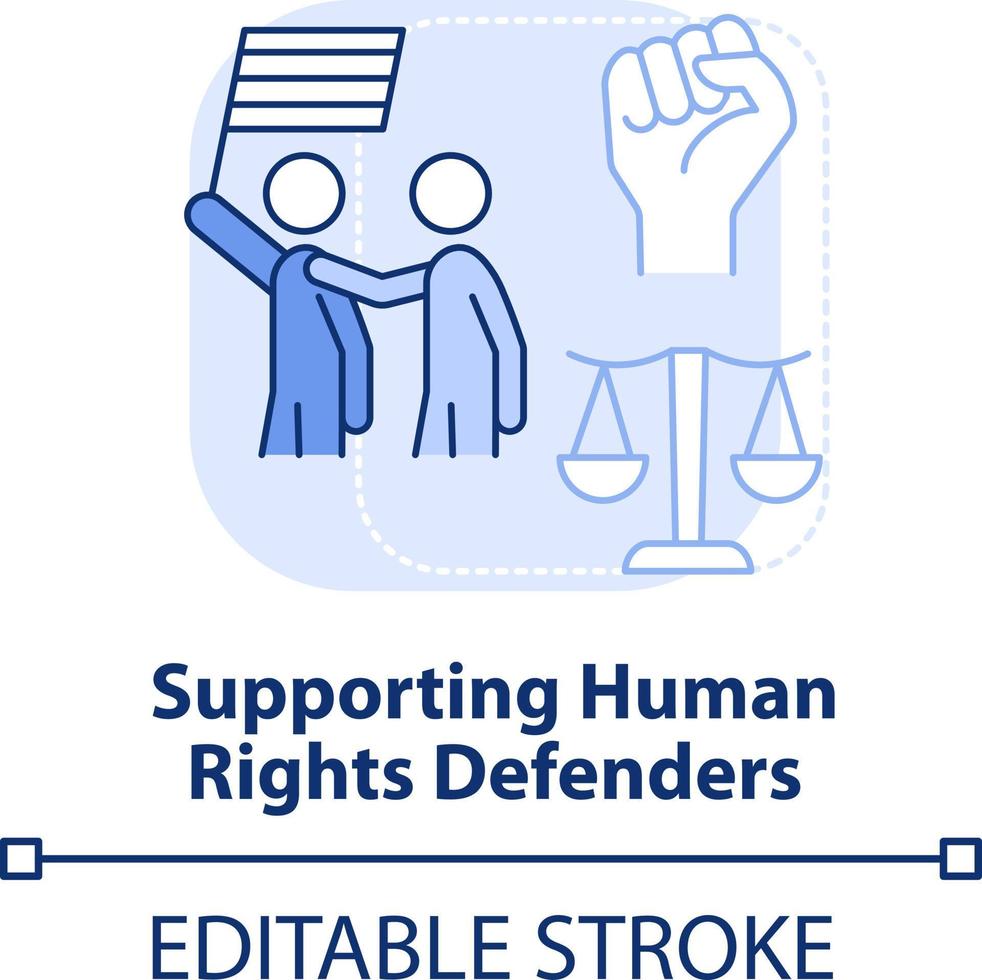 Supporting human rights defenders light blue concept icon. State support abstract idea thin line illustration. Isolated outline drawing. Editable stroke vector