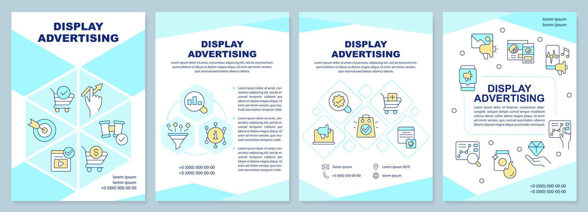 Display advertising cyan brochure template. Marketing campaign. Leaflet design with linear icons. Editable 4 vector layouts for presentation, annual reports