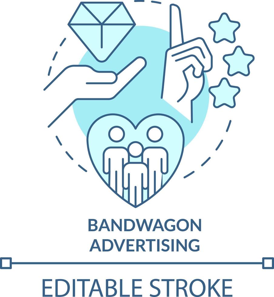 Bandwagon advertising turquoise concept icon. Marketing strategy abstract idea thin line illustration. Propaganda method. Isolated outline drawing. Editable stroke vector