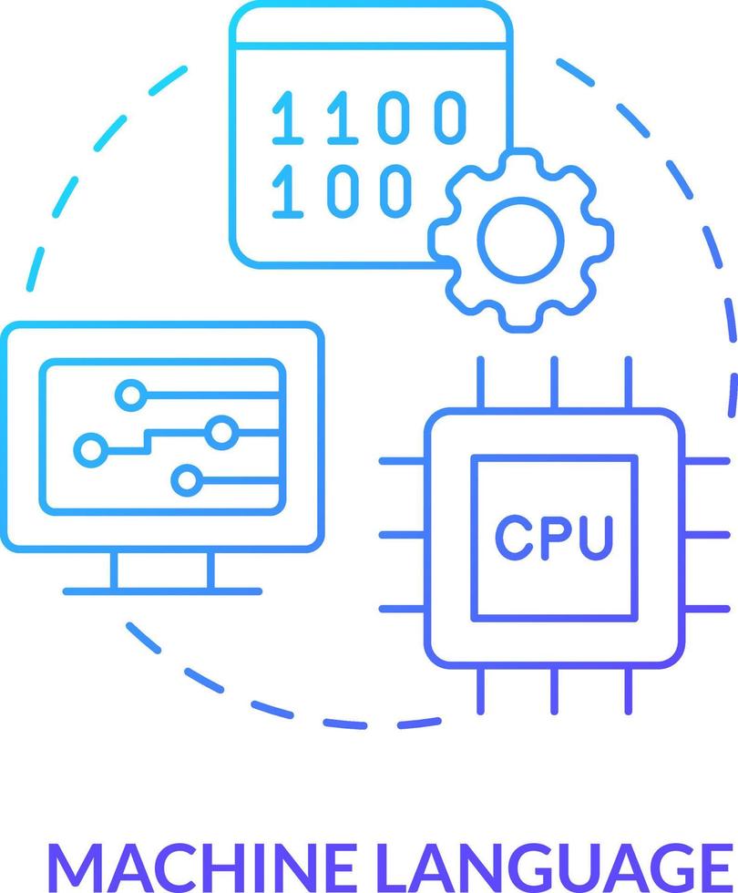 Machine language blue gradient concept icon. Object code for CPU. Type of computer language abstract idea thin line illustration. Isolated outline drawing vector
