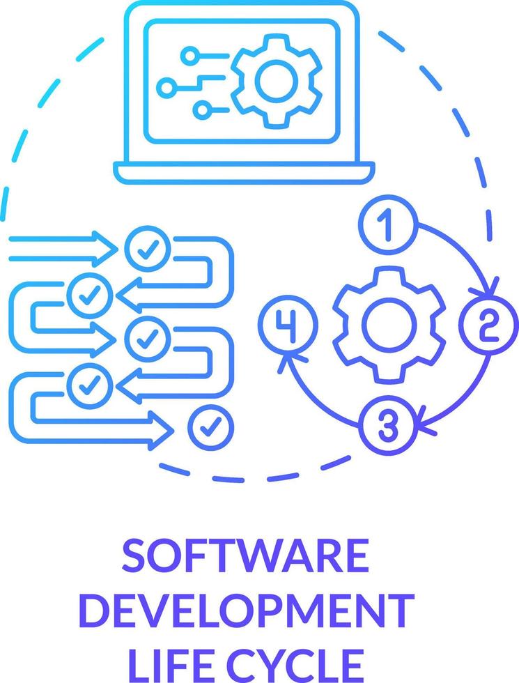 Software development life cycle blue gradient concept icon. Process steps. Programming skills abstract idea thin line illustration. Isolated outline drawing vector