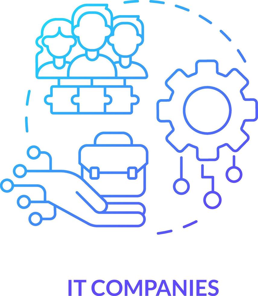 IT companies blue gradient concept icon. Startup assistance type abstract idea thin line illustration. Tech support. Computer system maintenance. Isolated outline drawing vector