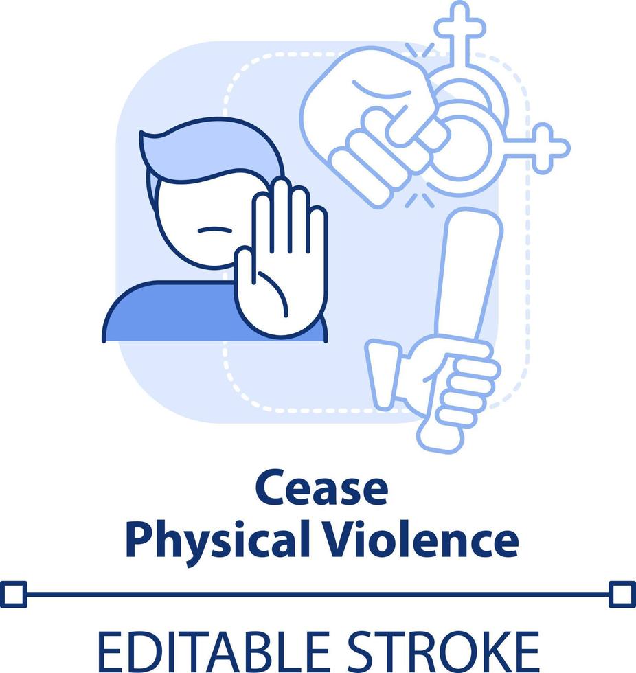 Cease physical violence light blue concept icon. Stop abuse. Dealing with lgbt issue abstract idea thin line illustration. Isolated outline drawing. Editable stroke vector