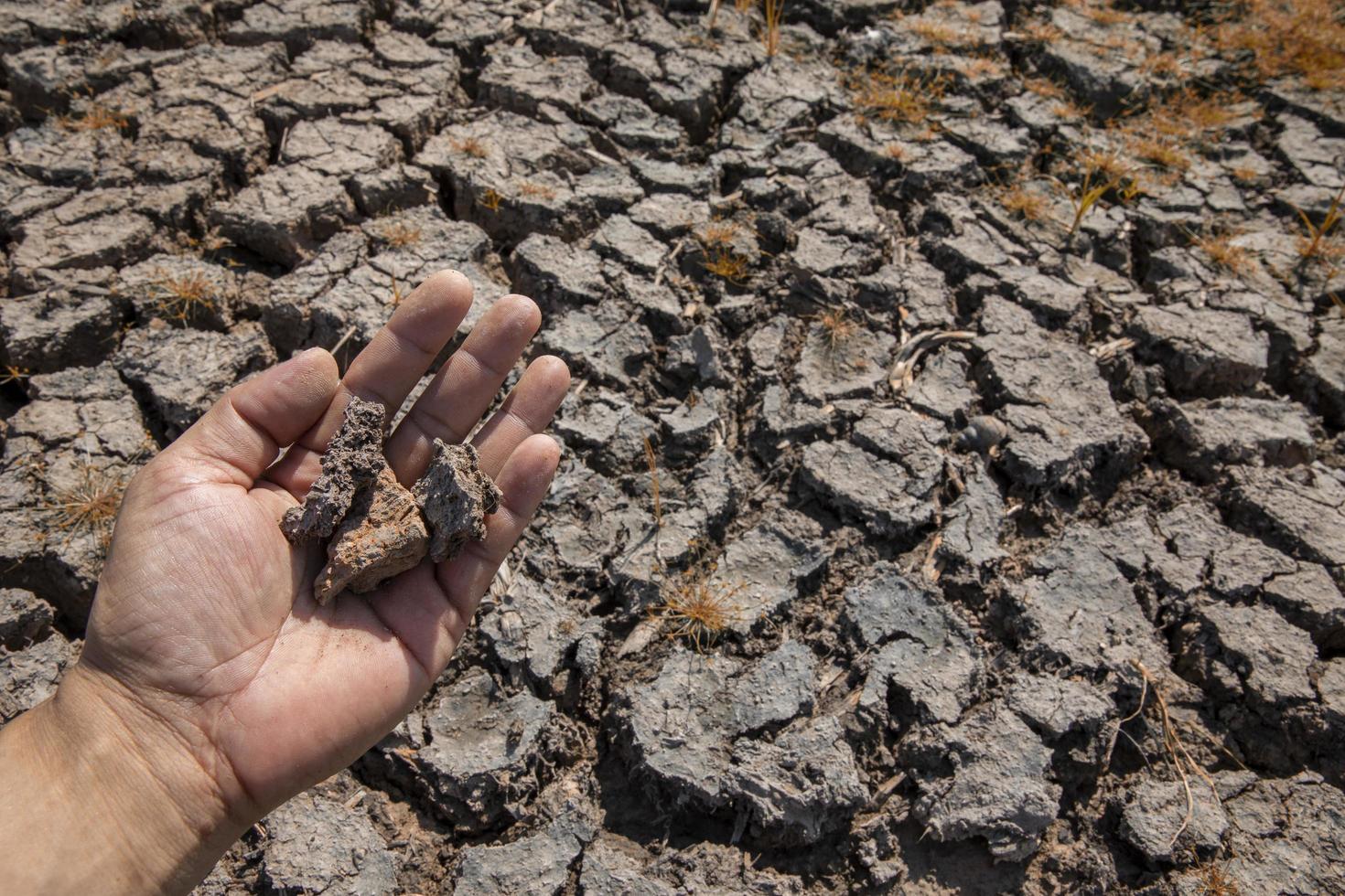 Land handle with dry ground and cracking global warming photo