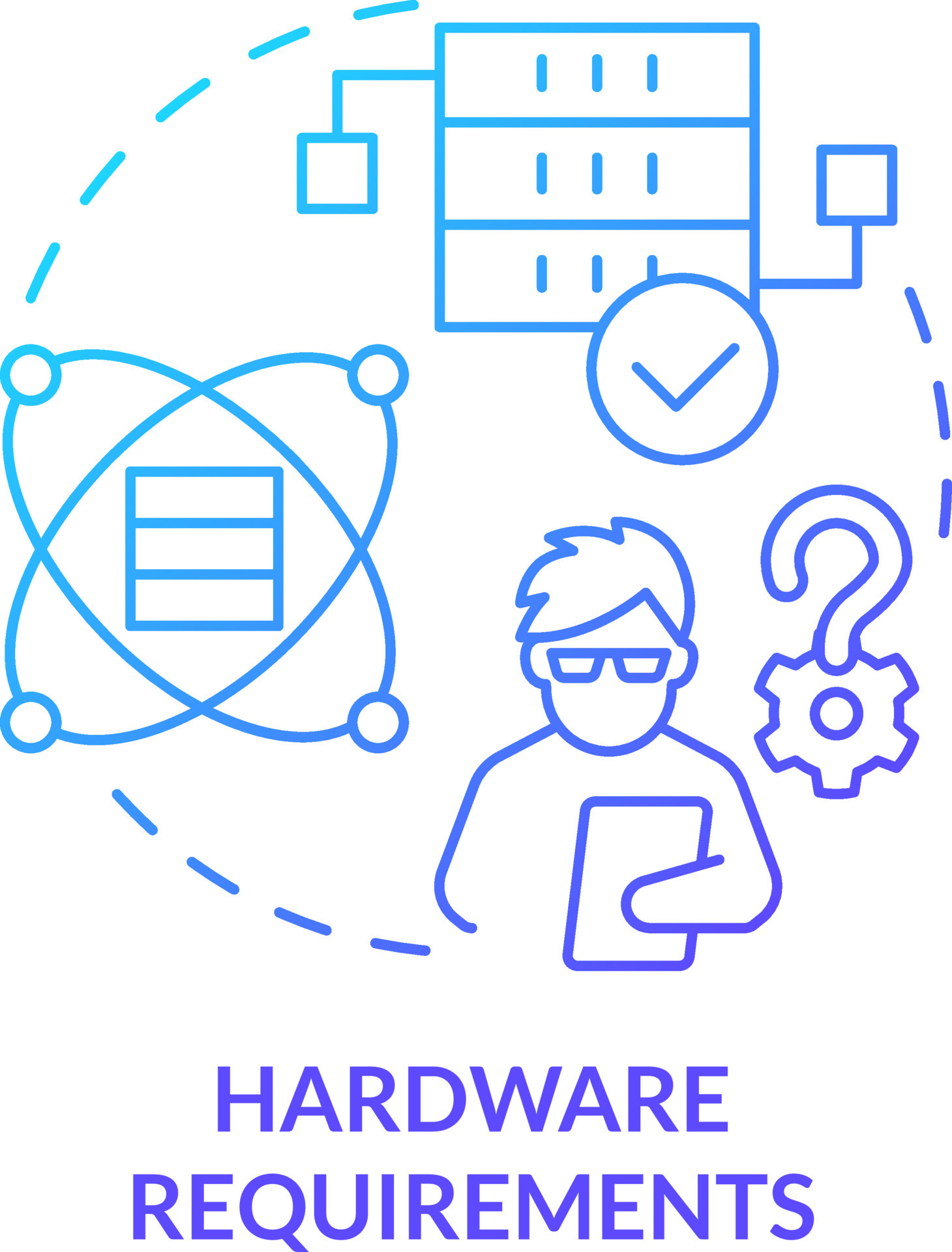 Hardware requirements blue gradient concept icon. Building program